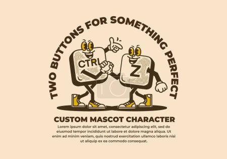 Illustration for Vintage mascot character design of control Z button - Royalty Free Image