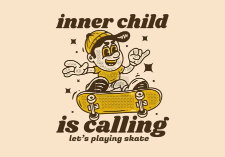 Illustration for Inner child is calling, Mascot character design of a boy on a skateboard - Royalty Free Image