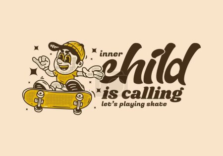 Illustration for Inner child is calling, Mascot character design of a boy on a skateboard - Royalty Free Image