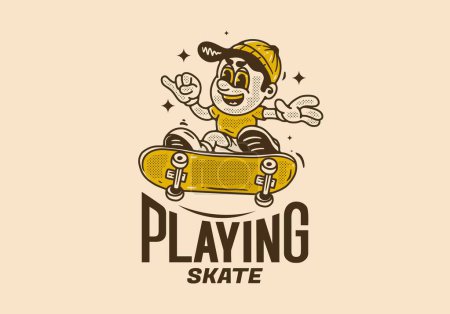 Illustration for Playing skate, Mascot character design of a boy on a skateboard - Royalty Free Image