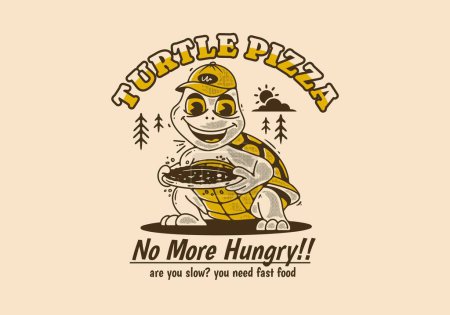 Illustration for Turtle pizza, No more hungry, Mascot character illustration of a turtle holding a pizza - Royalty Free Image