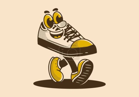 Illustration for Mascot character illustration of walking shoe in vintage or retro style - Royalty Free Image