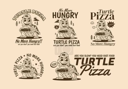 Illustration for Turtle pizza, No more hungry, Mascot character illustration of a turtle holding a pizza - Royalty Free Image