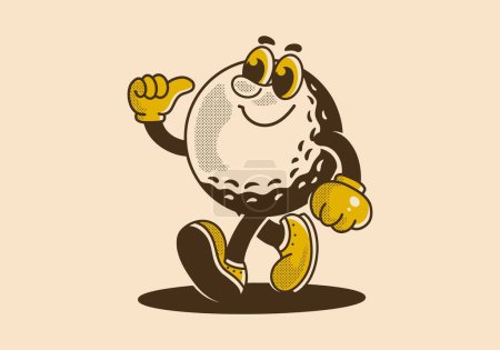 Ilustración de Mascota carácter ilustración de caminar pelota de golf, diseño en estilo vintage - Imagen libre de derechos