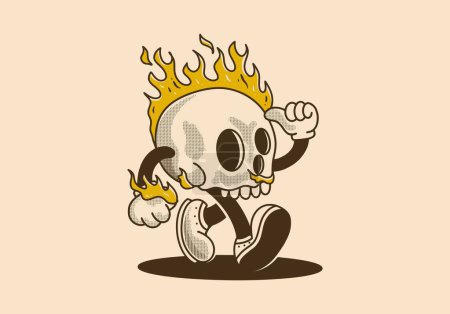 Illustration for Vintage mascot character illustration of burning skull - Royalty Free Image