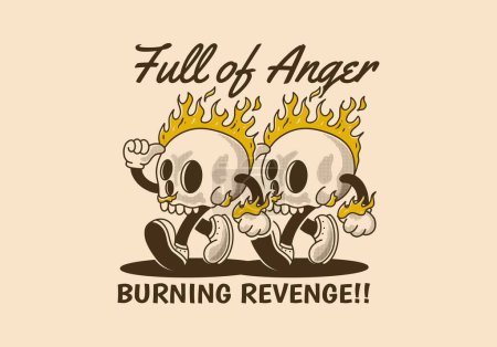 Illustration for Full of anger, burning revenge. Vintage mascot character illustration of burning skull - Royalty Free Image