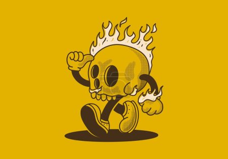 Illustration for Vintage mascot character illustration of burning skull - Royalty Free Image