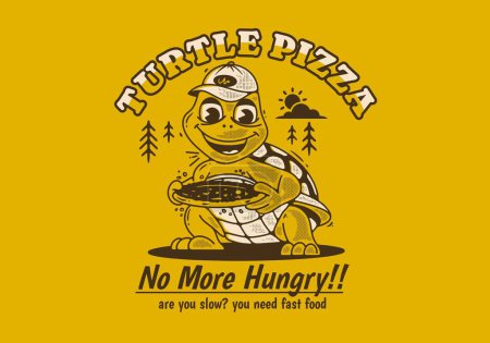 Illustration for Turtle pizza, no more hungry. Mascot character illustration of a turtle holding a pizza - Royalty Free Image