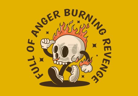 Illustration for Full of anger, burning revenge. Vintage mascot character illustration of burning skull - Royalty Free Image