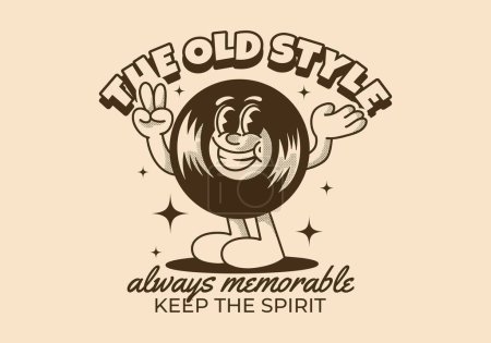 The old style always memorable. Vintage character illustration of vinyl with happy expression