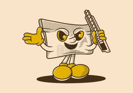 Vintage illustration design of squeege mascot character holding a cutter