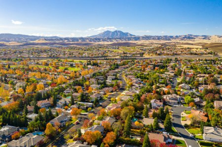 Photo for Drone photo over a community in California with beautiful fall colors. - Royalty Free Image