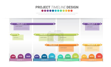 Illustration for Project timeline graph for 12 months, 1 year, All month planner design and Presentation business project. - Royalty Free Image