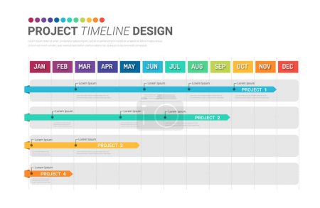 Illustration for Project schedule year chart, overview planning timeline vector diagram for 12 months, Minimal infographic design template. - Royalty Free Image