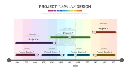 Illustration for Project timeline graph for 12 months, 1 year, All month planner design and Presentation business project. Flat vector illustration for business appointment, event or task planning, scheduling. EPS Vector. - Royalty Free Image