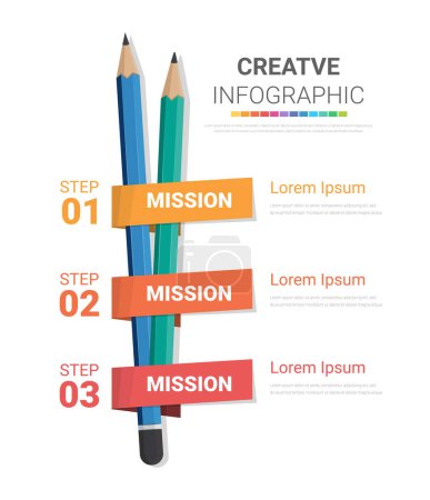 Illustration for Stationery Infographics template with 3 labels, Can be used for workflow layout, diagram, business step options, banner, and web design. Vector eps 10. - Royalty Free Image