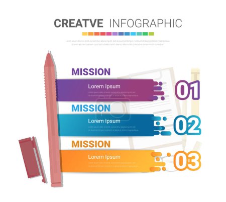 Illustration for Stationery Infographics template with 3 labels, Can be used for workflow layout, diagram, business step options, banner, and web design. Vector eps 10. - Royalty Free Image