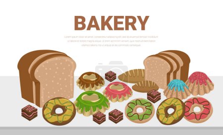 Bakery vector, Baked bread products wheat, rye bread loafs, sliced bread toasts, chocolate muffin, donut. Elements for bakery, pastry design. EPS Vector.