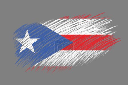 3D Flag of Puerto Rico on vintage style brush background.