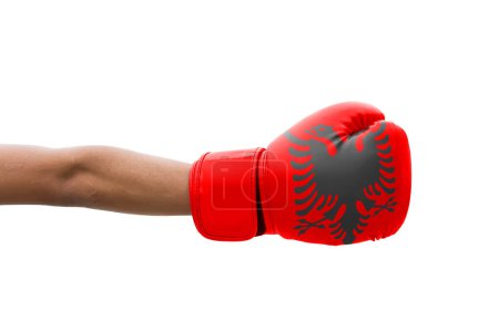 Téléchargez les photos : Drapeau 3D de l'Albanie sur un gants de boxe. - en image libre de droit