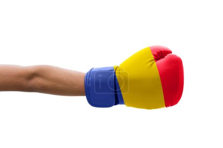 Téléchargez les photos : Drapeau 3D de la Roumanie sur un gants de boxe. - en image libre de droit