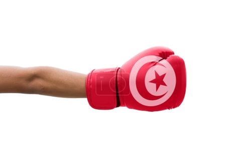 Téléchargez les photos : Drapeau 3D de Tunisie sur un gants de boxe. - en image libre de droit