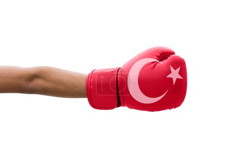 Téléchargez les photos : Drapeau 3D de Turkiye sur un gants de boxe. - en image libre de droit
