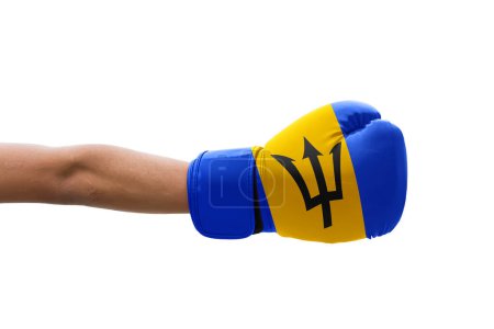 Téléchargez les photos : Drapeau 3D de la Barbade sur un gants de boxe. - en image libre de droit