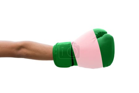 Téléchargez les photos : Drapeau 3D du Nigeria sur un gants de boxe. - en image libre de droit