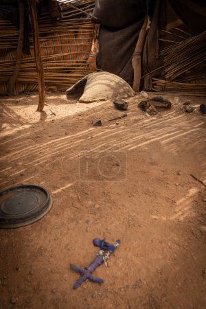 Photo for Interior abandoned hut of a nomadic herders in the south of Morocco.Detail of an oven to make bread. - Royalty Free Image