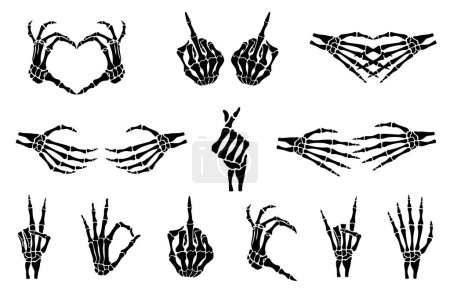 Illustration for Set of skeleton hands gestures, fingers, black flat vector, cut files - Royalty Free Image