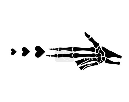 Esqueleto dedos pistola corazones, gesto, pistola, vector plano negro, archivos de corte