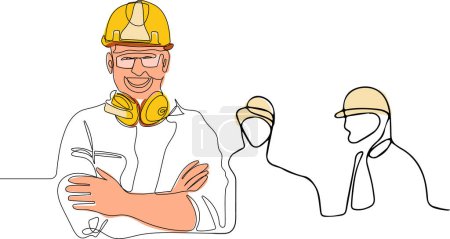Illustration for Construction manager and engineer working on building site. Vector illustration - Royalty Free Image