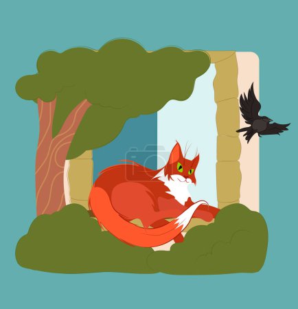 Ilustración de Ilustración vector imagen vectorial un gran gato rojo en rayas está acostado durmiendo descansando. Ilustración vectorial - Imagen libre de derechos