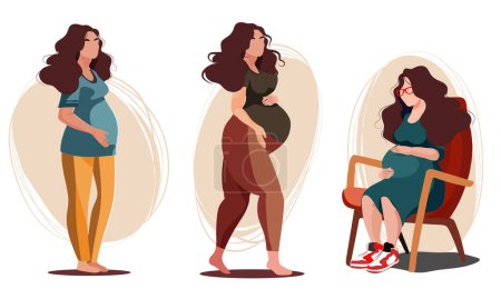 Femme enceinte, illustration vectorielle concept dans le style de dessin animé mignon, santé, soins, grossesse. Illustration vectorielle