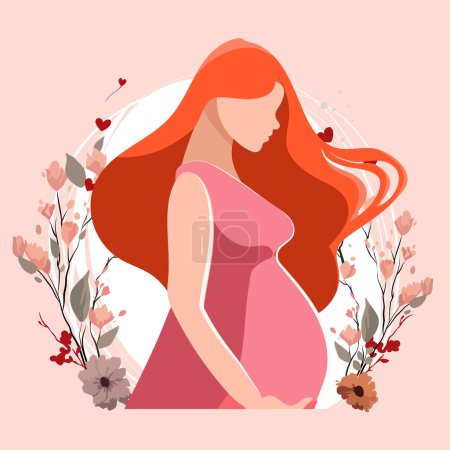 Ilustración de Mujer embarazada, concepto de ilustración vectorial en lindo estilo de dibujos animados, salud, cuidado, embarazo. Ilustración vectorial - Imagen libre de derechos