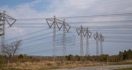 Photo for High voltage power line in Halland, Sweden. - Royalty Free Image