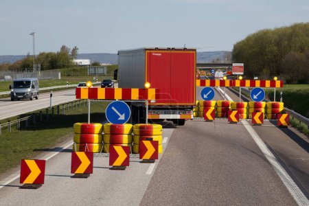 Photo for Road work on motorway E6-E20 near Angelholm in western Skane, Sweden. - Royalty Free Image