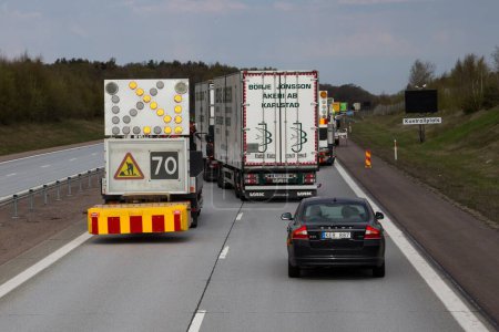 Photo for Temporary road work on motorway E6-E20 near Falkenberg, Halland, Sweden. - Royalty Free Image