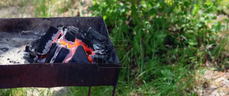 le bois de chauffage brûle dans le barbecue.