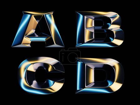 3d representación de letras cromadas brillantes con efecto de luces brillantes