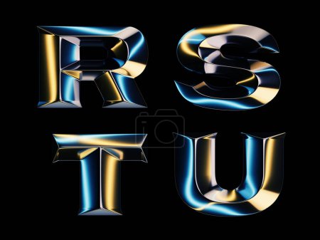 Photo for 3d rendering of glossy chrome letters with shining lights effect - Royalty Free Image