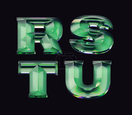 Foto de 3d render de fuente con letras hechas de vidrio verde brillante - Imagen libre de derechos