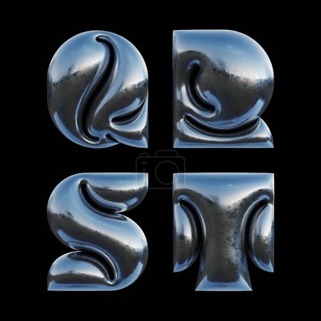 3D gerenderter Satz von Buchstaben aus Metallfolie mit fetter aufgeblasener Form.