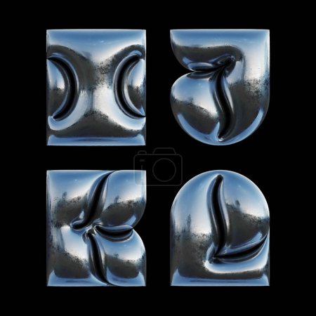 Téléchargez les photos : 3d rendered set of letters made of metallic foil with bold inflated shape. - en image libre de droit