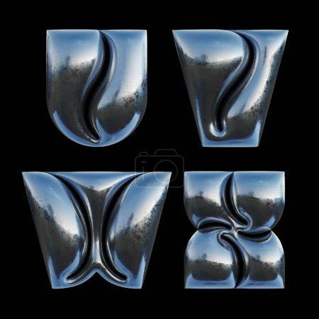 Téléchargez les photos : 3d rendered set of letters made of metallic foil with bold inflated shape. - en image libre de droit