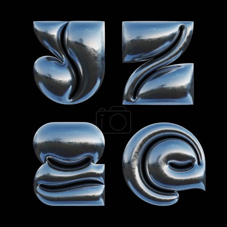 Foto de 3d renderizado conjunto de letras hechas de lámina metálica con forma inflada en negrita. - Imagen libre de derechos
