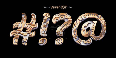 Photo for 3d rendered set of golden and silver letters with decorative abstract surface on black background - Royalty Free Image