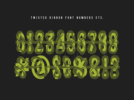 Illustration for Numbers and extra characters for creative vector font set with twisted ribbon lines wrapped around the symbols. - Royalty Free Image