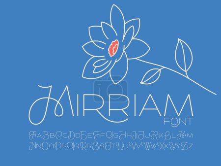 Téléchargez les illustrations : Ensemble de polices vectorielles nommé Mirriam avec illustration florale minimaliste simple - en licence libre de droit